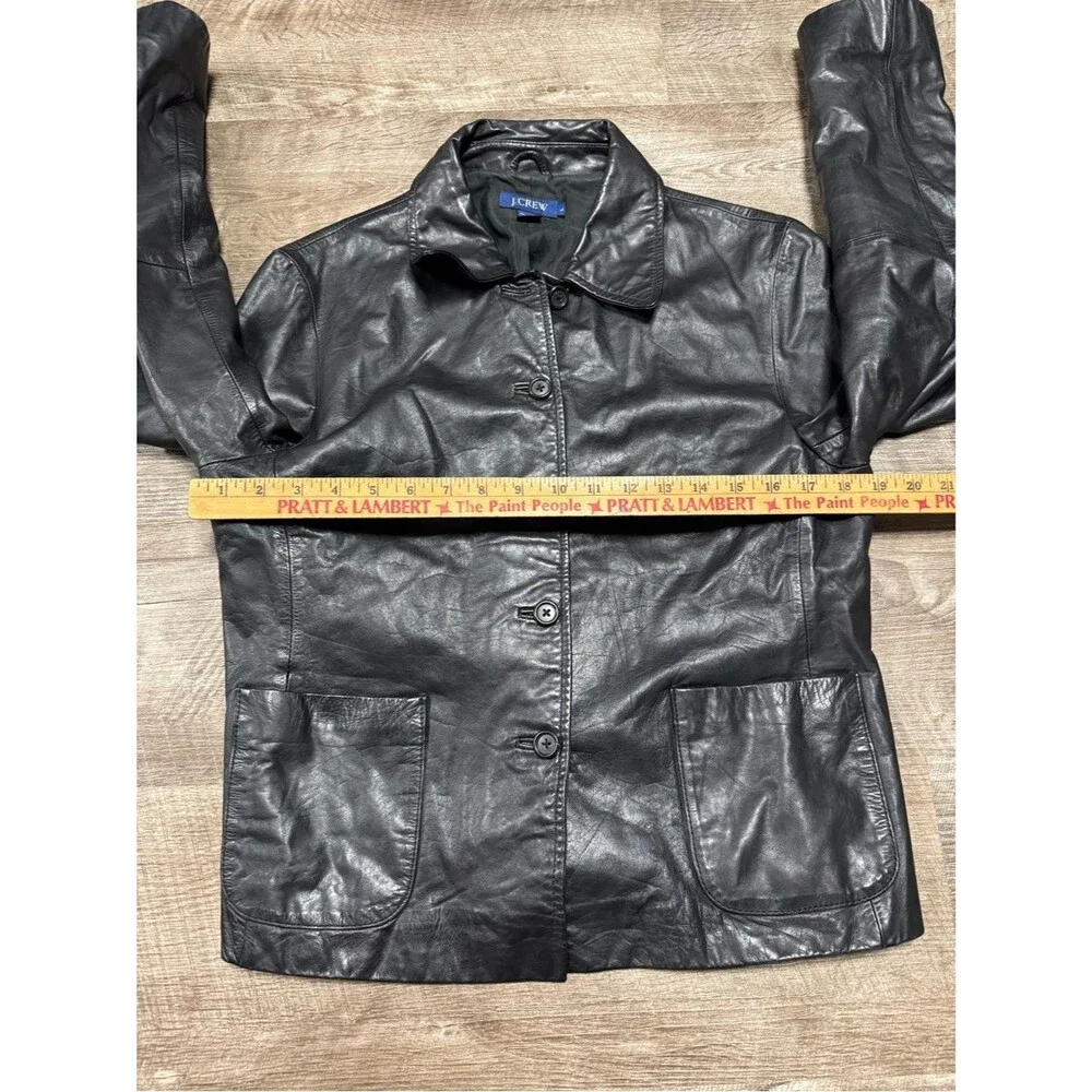 JCREW 100% Leather Black Button Front Jacket Size Large